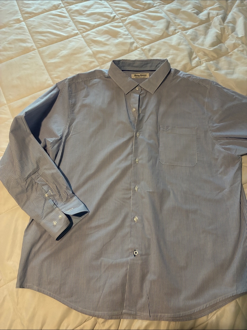 Tommy Bahama Blue and White Stripe Men's Dress Shirt XXL
